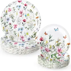 40Pcs Wildflower Paper Plates Floral Party Decoration 7 In & 9 Inch Disposable Dinner Dessert Plates for summer occasions