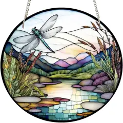 Summer Dragonfly Acrylic Window Hangings, Valley Stained Decor Nature Scenery Stained Art Wall Decoration Gift for Home Office Housewarming