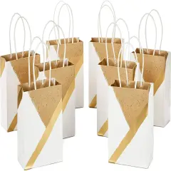 6" Small Paper Gift Bags, 8-Pack (White and Kraft) for Birthdays