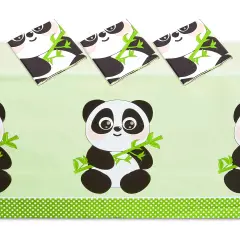 Green Tablecloth for Panda Birthday Party Decorations (54 x 108 in, 3 Pack)