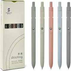 Smooth Retractable Black Ink Gel Pens, 0.5mm Fine Point, for Home Office Work (Set of 5), Morandi