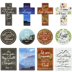 12 Pack Inspirational Refrigerator Magnets with Bible Verses, Christian Magnet with Scripture (3 Size) Multicolor
