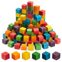 100-Piece Wooden Blocks for Crafts, Colorful Small Cubes (6 Colors, 0.6 In) Multicolor