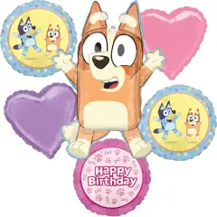 Bingo and Bluey Girl Birthday Party Supplies Foil Balloon Bouquet Decorations 6pc