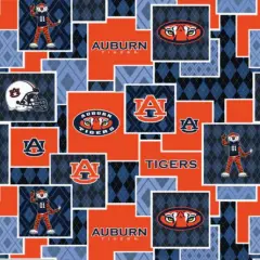 Licensed NCAA Auburn University Argyle Boxes Cotton Fabric by the Yard