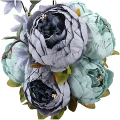 Vintage Artificial Peony Bouquet Silk Peony Flowers Fake Ponies for Wedding Bridal Home D&eacute;cor Floral Centerpiece Arrangement Wedding Bouquet Blue