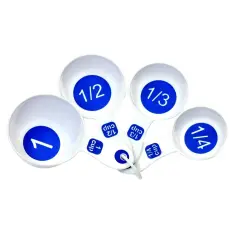 Chef Craft EZ-Read Large Print Plastic Measuring Cups Set, 1/4, 1/3, 1/2, and 1 Cup - White and Blue
