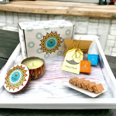 Personalized Diwali Gifts Hamper Indian Diwali Gift Boxes Happy Diwali Stickers Custom Box Sweets Dry Fruits for Home Family Relatives Friends & Office Employees Handmade Return Gifts Items