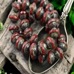 *15* 8x10mm Red Opaline Picasso Saturn Beads