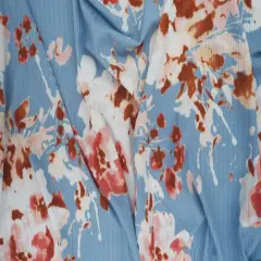 1 Yard Polyester Spandex Yummy Rib Knit Fabric Floral Print Stretch Soft 58/60" Width CHAMBRAY