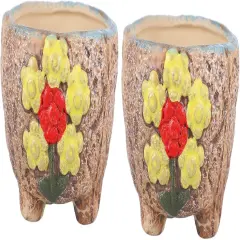 2pcs Hand Painted Plant Pots - Light Brown