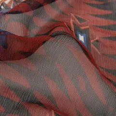 1 Yard Red Aqua Green Geometric Stripes Crinkled Silk Chiffon 44 inch Width