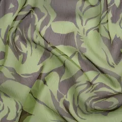 1 Yard Green and Brown Silk Chiffon Rose Garden Floral Crinkled Soft Couture Material 54 Inch Width