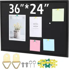 36" x 24" Cork Board Large Wood Framed Cork Bulletin Board(Black Frame)