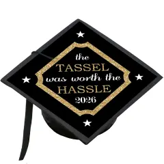 Big Dot of Happiness Tassel Worth The Hassle - Gold - 2026 Graduation Cap Decorations Kit - Grad Cap Cover