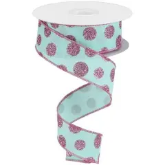 1.5" Glitter Polka Dot Ribbon: Mint Green (10 Yards)
