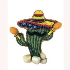 Beadwork kit for creating brooch Crystal Art Cheerful cactus BP-370C