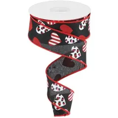 1.5" Leopard Hearts Ribbon: Black (10 Yard)