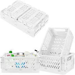 Plastic Storage Baskets for Desk Organizing, Office Drawer Organizer, 2 Medium+2 Small Durable Folding Storage Crate