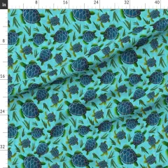 Various Fabrics by the Yard or Fat Quarter Sea Turtles Blue Ocean Seaweed Turquoise Turtle Custom Printed Fabric by Spoonflower