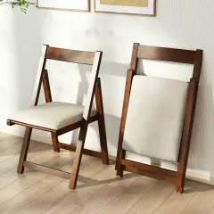 Set of 4 Folding Dining Chairs with Curved Backrest and Soft Cushion Seating Walnut