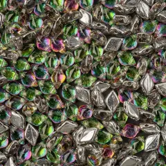 Matubo 2-Hole Czech Glass Backlit Gemduo Beads, 50g CrystalVitrail Green