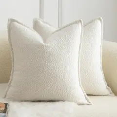 Pack of 2 Decorative Throw Pillow Covers Accent Solid Woven Textured Cushion Covers Pillow Cases Bedroom Living Room Sofa Home 18 x 18 Inch Cream White