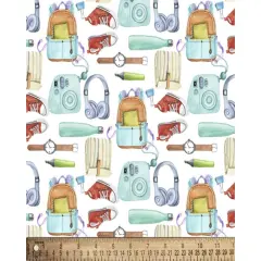 School Supplies Cotton Fabric | By the Yard | Sewing and Crafting | 44 inches wide