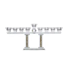 Pillared Crystal Menorah with Gold and Silver Inner Gemstones By Kinor Decor Clear