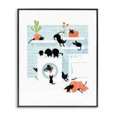 Stupell Industries Black Cats in Laundry Framed Giclee Wall Art Design by Leeza Hernandez