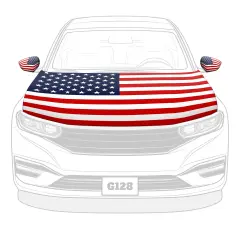 G128 Combo Pack: American USA Car Hood Cover 3.94x5.25 Ft & 2PK American USA Car Side View Mirror Cover 5.9x8.66 In | Both Washable Elastic Weatherproof Polyester | Show Your Enthusiasm and Pride