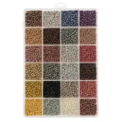 John Bead 12500pcs Assorted 24 Colors Glass Seed Beads 8/0 Jewelry Making Bead Box DarkMetallicPalette