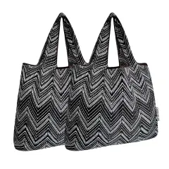 Wrapables Foldable Tote Nylon Reusable Grocery Bag (Set of 2), Intricate Chevron
