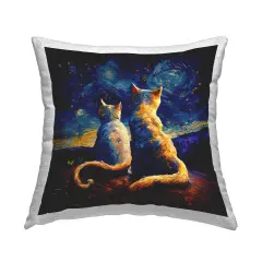 Swirled Night Sky Cats Outdoor Printed Pillow Design by Svetlana Aleynikova, 18 x 7 x 18