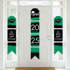 Big Dot of Happiness Green Grad - Best is Yet to Come - Hanging Vertical Paper Door Banners - 2025 Green Grad Party Wall Decor Kit- Indoor Door Decor