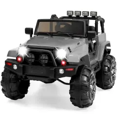 Best Choice Products 12V Kids Ride On Truck Car w/ Remote Control, Spring Suspension, Bluetooth, LED Lights Light Gray