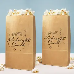 Big Dot of Happiness Midnight Snack Popcorn Bags, Late Night Wedding Favor Snack Treats, Free-Standing Individual Kraft Brown Paper Bags - 25 Count