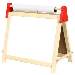 Easy Playhouse Wooden Table Top Easel for Children. Double Sided, White Board and Chalk Board. 6pc Chalk, 1 Board Eraser, 3pc White Boad Markers, Wooden Alphabet and Number Stickers. Includes Paper Roll. Age 3+
