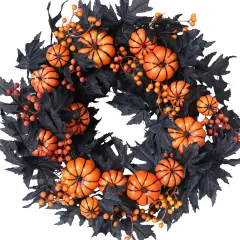 Halloween Wreaths Black Maple Leaf Wreath - Orange