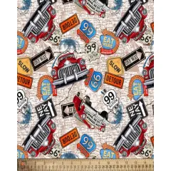 Road Trip Map Route 66 Cotton Fabric | By the Yard | Sewing and Crafting | 44 inches wide
