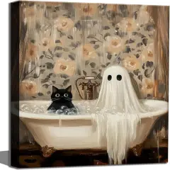 Halloween Ghost Bathroom Canvas Wall Art Decor - 12x16''