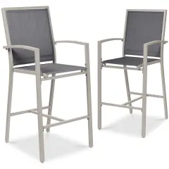 Best Choice Products Outdoor Barstools Set of 2, Bar Height Patio Chairs w/ All-Weather Mesh Taupe/Charcoal