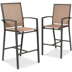 Best Choice Products Outdoor Barstools Set of 2, Bar Height Patio Chairs w/ All-Weather Mesh Brown/Light Brown