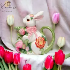 Ceramic Easter Bunny Rabbit with Flowers Teapot, Gift for Her, Gift for Mom, Tea Party D&eacute;cor, Caf&eacute; D&eacute;cor, Spring Decor