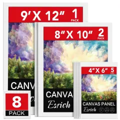 Canvases for Painting 8Pack Painting Canvas with 9x12,8x10,4x6,Canvas Panels for Oil Paint,Watercolor,Acrylic Paint,Gouache and Tempera.
