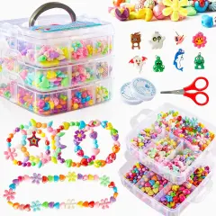 Beads for Kids Crafts, 1100 Jewelry Making Kit Includes Scissor, String, Instruction and Accessories for Bracelet Making