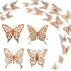 3D Butterfly Wall Decor 48 Pcs 4 Styles 3 Sizes - Gold Butterfly Decorations - Butterfly Birthday Decorations - Butterfly Party Decorations Balloon Cake Decoration - Removable Stickers for Kid Bedroom