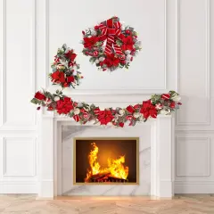 22" Red Poinsettia Tabletop Cone Tree w/ Pot - Handcrafted Christmas Decorations - Holiday Tree