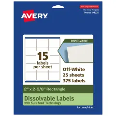 Avery Dissolvable Labels, 2" x 2-5/8" Rectangle