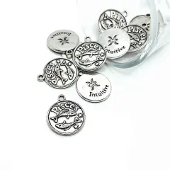 Silver Pisces Zodiac/Astrology Coin Charms, 17x20mm